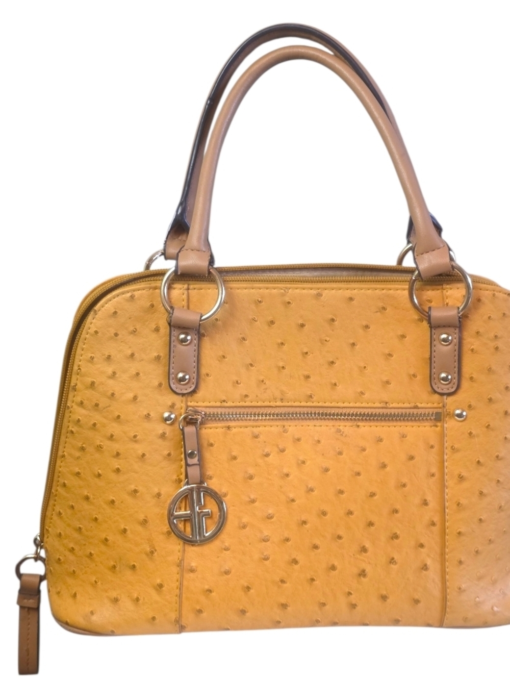 Gianni Bernini Mustard Yellow Ostrich Look Satchel Bag with Top Handles